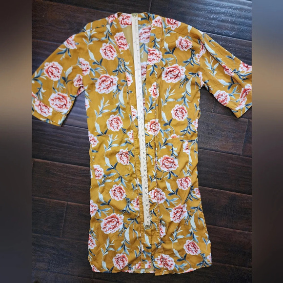 Bleuh Ciel Yellow Floral Vintage Style Kimono Large - Picture 4 of 11
